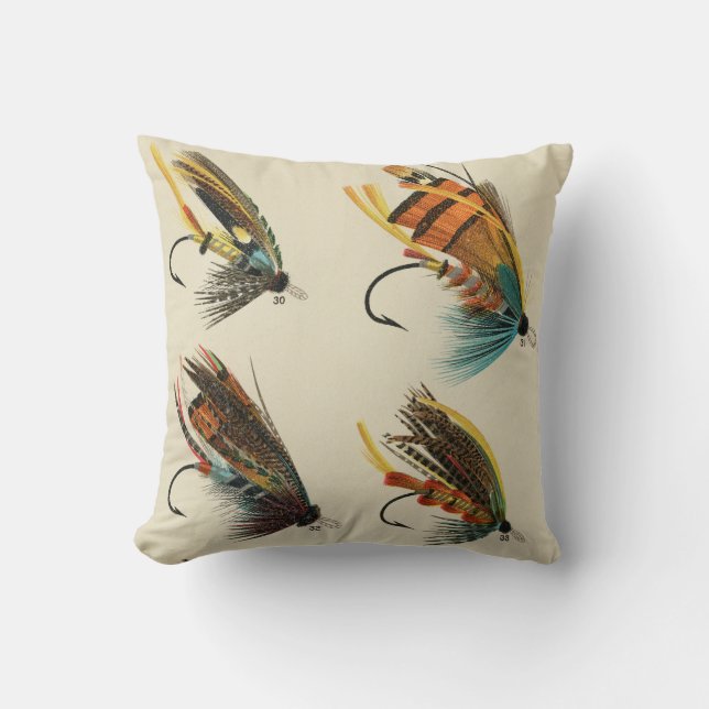 Salmon Flies by Mary Orvis Print Throw Pillow (Front)