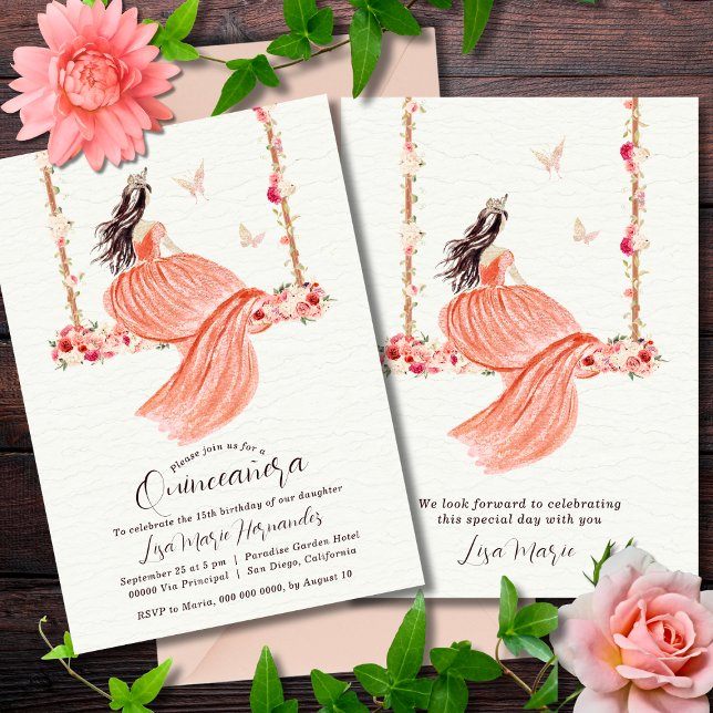 Salmon Floral Watercolor Quinceañera  Invitation (Creator Uploaded)