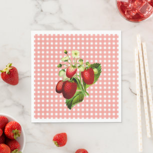 Salmon Gingham & Strawberries Lunch Paper Napkin
