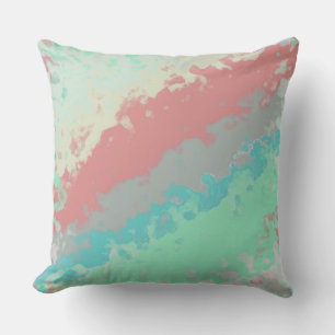 Salmon, green and blue abstract cushion