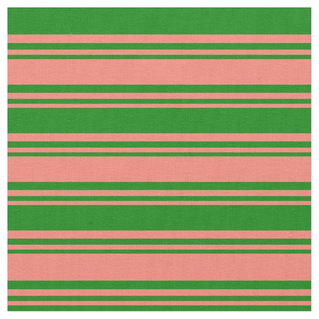 Salmon & Green Coloured Lined/Striped Pattern Fabric (Close Up)