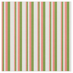 Salmon, Green & White Coloured Pattern of Stripes Fabric
