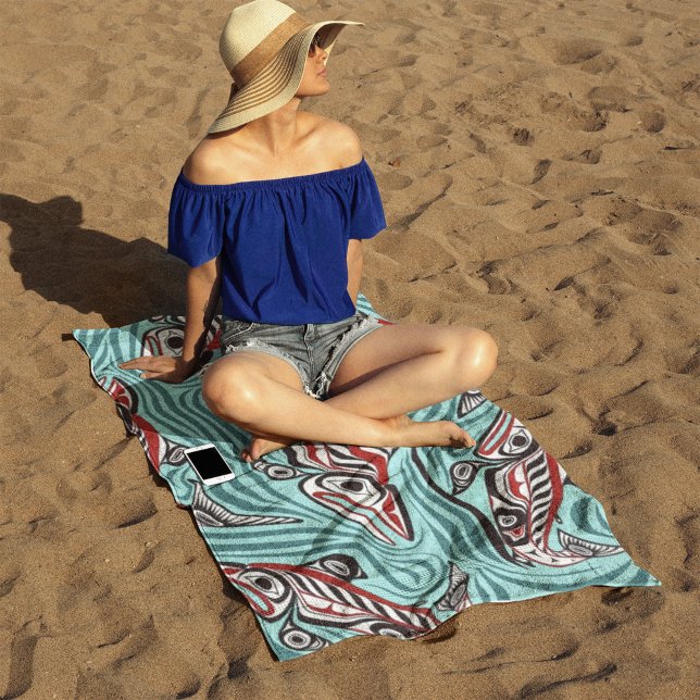 Salmon Haida Art Spirit Pacific Northwest Native Beach Towel (Creator Uploaded)