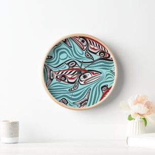 Salmon Haida Art Spirit Pacific Northwest Native Clock