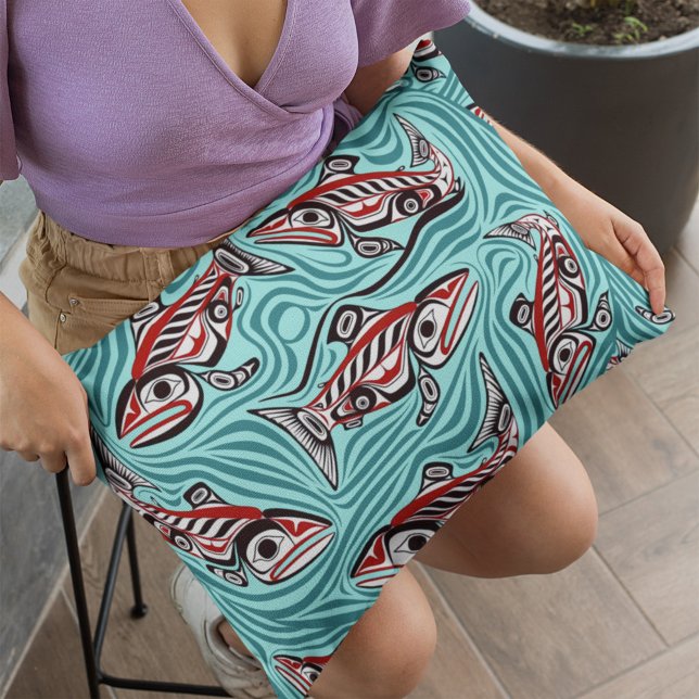 Salmon Haida Art Spirit Pacific Northwest Native Lumbar Cushion (Creator Uploaded)