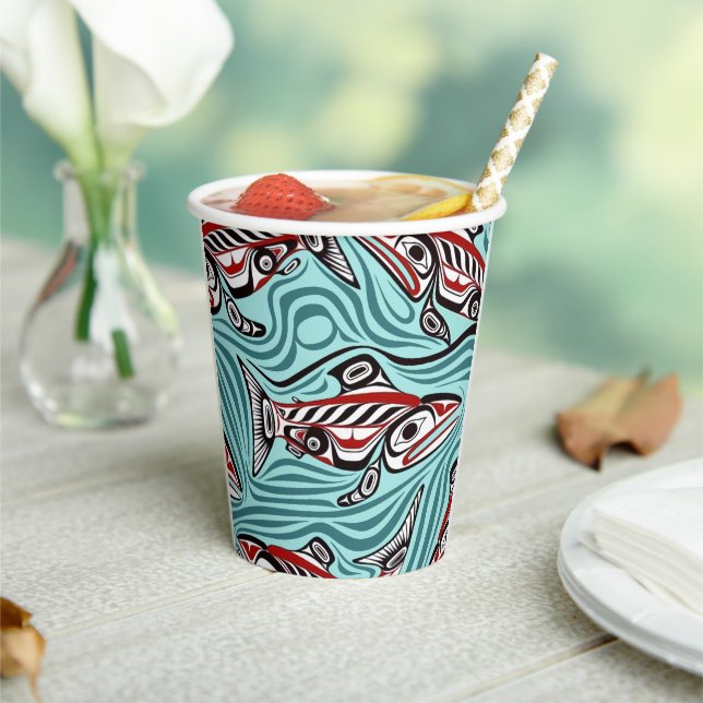 Salmon Haida Art Spirit Pacific Northwest Native Paper Cups (Insitu)