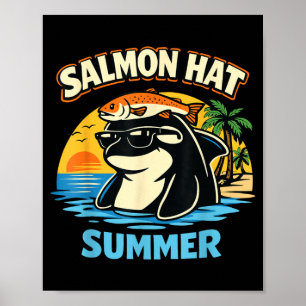 Salmon Hat Summer Orca Whale Retro Beach Poster