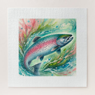 Salmon in Flowing Waters 060924AREF103 - Watercolo Jigsaw Puzzle