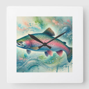 Salmon in Light 110924AREF151 - Watercolor Square Wall Clock