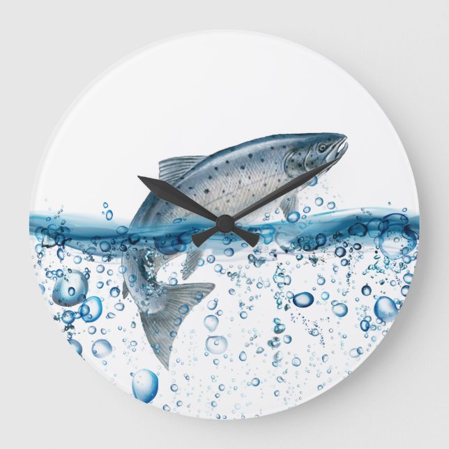 Salmon Jumping out of Water Large Clock (Front)