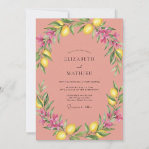 Salmon Lemon Citrus Eucalyptus Wedding Invitation