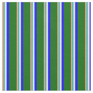 Salmon, Light Sea Green, Cyan, Blue & Dark Green Fabric