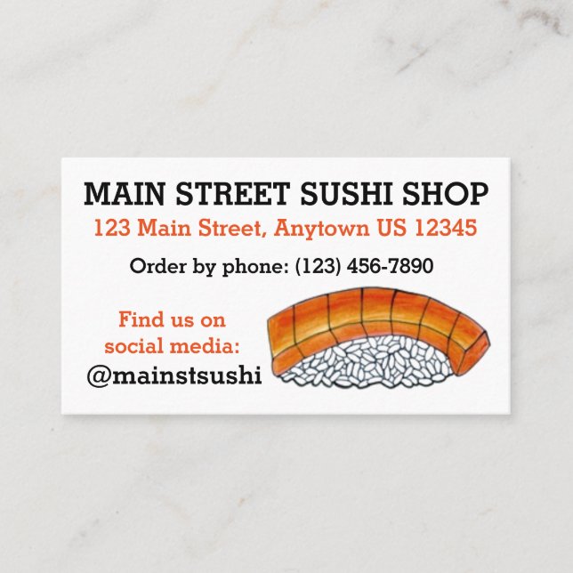 Salmon Nigiri Japanese Food Sushi Shop Restaurant Business Card (Front)