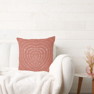Salmon Orange Concentric White Hearts Boho Cushion