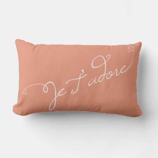 salmon orange Je T Adore French Phrase I Adore You Lumbar Cushion