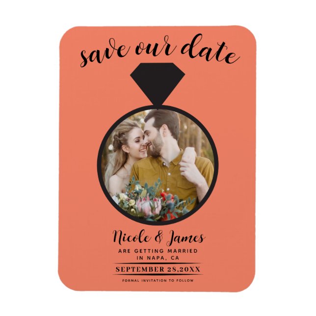 Salmon Orange Wedding Ring Photo Save the Date Magnet (Vertical)