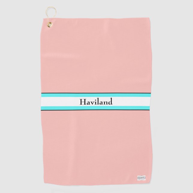 Salmon peach Aqua Personalised Golf Towel HAMbWG (Front)