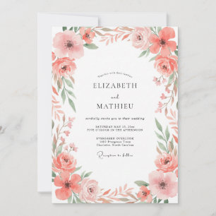 Salmon Petal Foliage Wedding Invitation