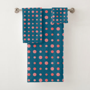 Salmon, Pink and Blue dots Bath Towel Set
