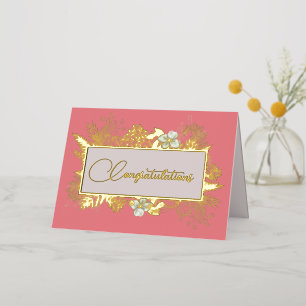Salmon Pink and Gold Floral Wedding  Foil Greeting Card