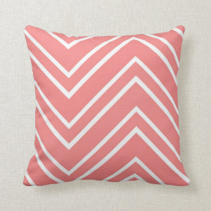 Salmon Pink and White Large Chevron Pattern Cushion