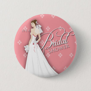 Salmon Pink and White Vintage Bridal Shower Pin