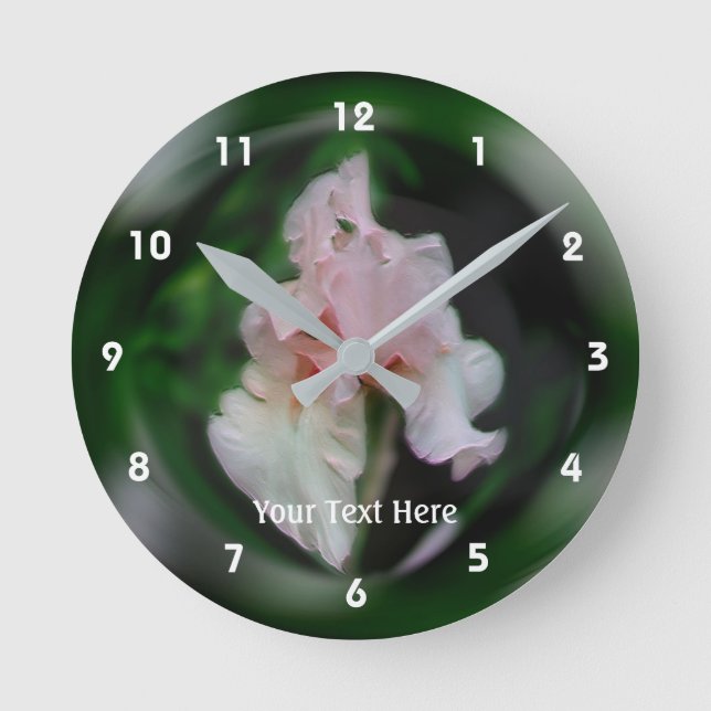 Salmon Pink Bearded Iris Flower Art Personalized Round Clock (Front)