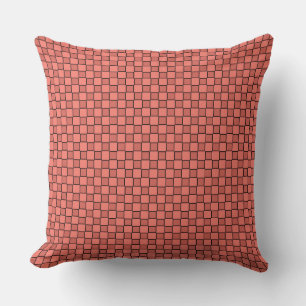 Salmon Pink Black Chequerboard Pattern Cushion