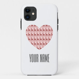 Salmon Pink Deer Heart Personalised Name iPhone 11 Case