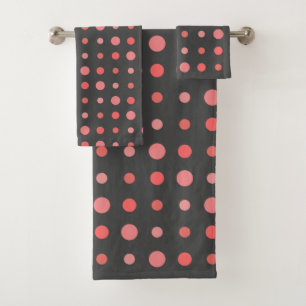 Salmon, pink dots on Grey Bath Towel Set