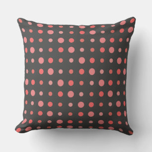 Salmon, pink dots on Grey Cushion