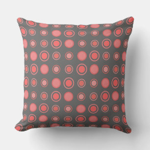 Salmon, pink dots on Grey Cushion