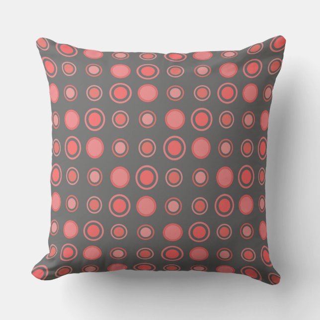 Salmon, pink dots on Grey Cushion (Front)