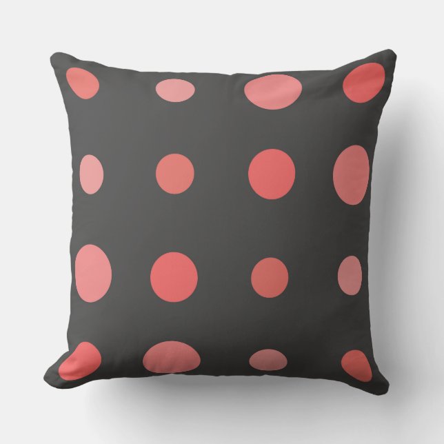Salmon, pink dots on Grey Cushion (Front)