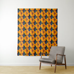 Salmon Pink Floral Pattern Tapestry