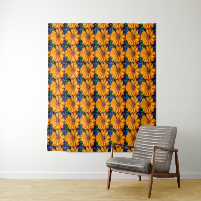 Salmon Pink Floral Pattern Tapestry (In Situ)
