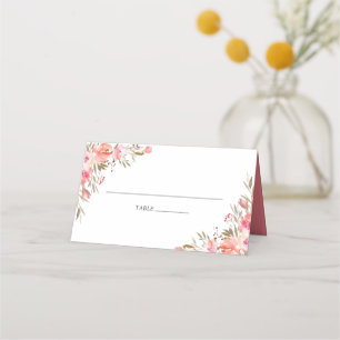 Salmon Pink Floral Wedding Place Card