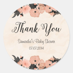 Salmon Pink Flowers Baby Shower Sticker