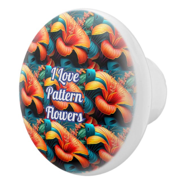 Salmon Pink Flowers Pattern Ceramic Knob (Right)