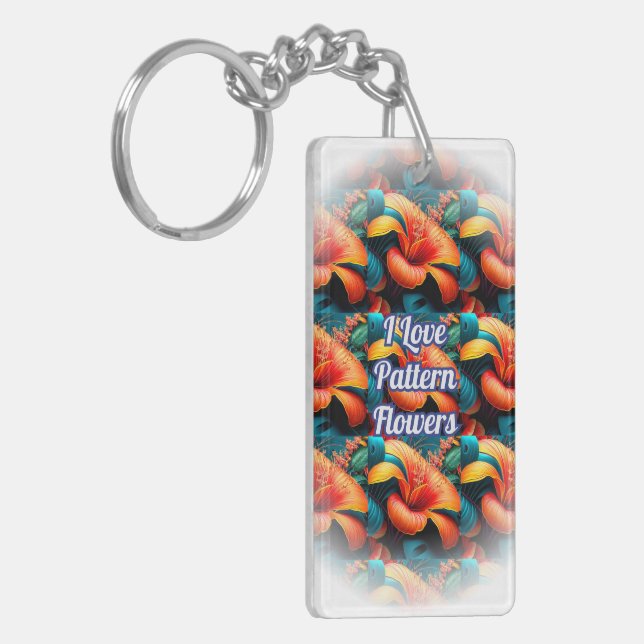 Salmon Pink Flowers Pattern Key Ring (Front Left)