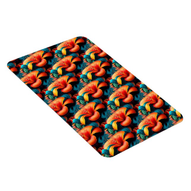 Salmon Pink Flowers Pattern Magnet (Right Side)