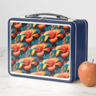 Salmon Pink Flowers Pattern Metal Lunch Box