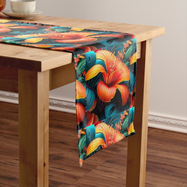 Salmon Pink Flowers Pattern Short Table Runner (In Situ)