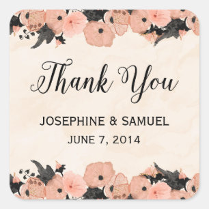 Salmon Pink Flowers Thank You Stickers