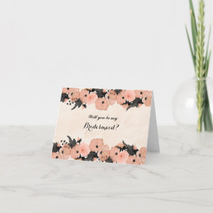 Salmon Pink Flowers Will You Be My Bridesmaid Card