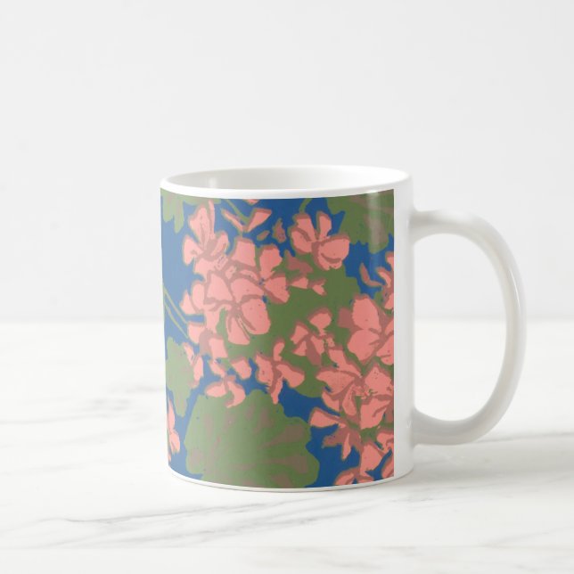 Salmon Pink Geranium Screen-printed Design Coffee Mug (Right)