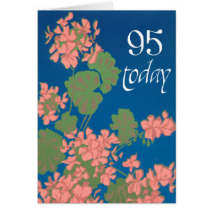 Salmon Pink Geraniums on Deep Blue, 95th Birthday
