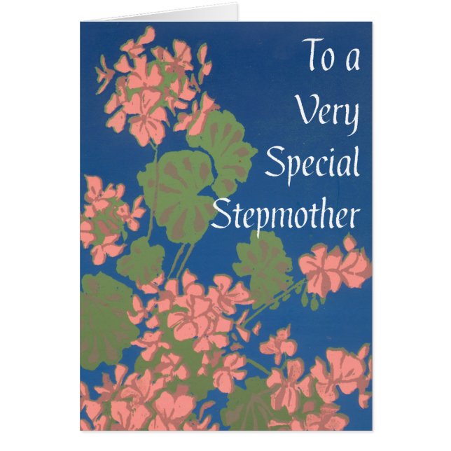 Salmon Pink Geraniums on Deep Blue Stepmother (Front)