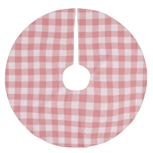 Salmon Pink Gingham Plaid  Brushed Polyester Tree Skirt