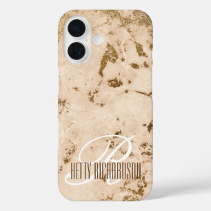 Salmon Pink Glitter Marble Effect Premium Design iPhone 16 Case